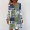 Women's Long-sleeved Casual Midi Dresses V-Neck Print  Casual Dress