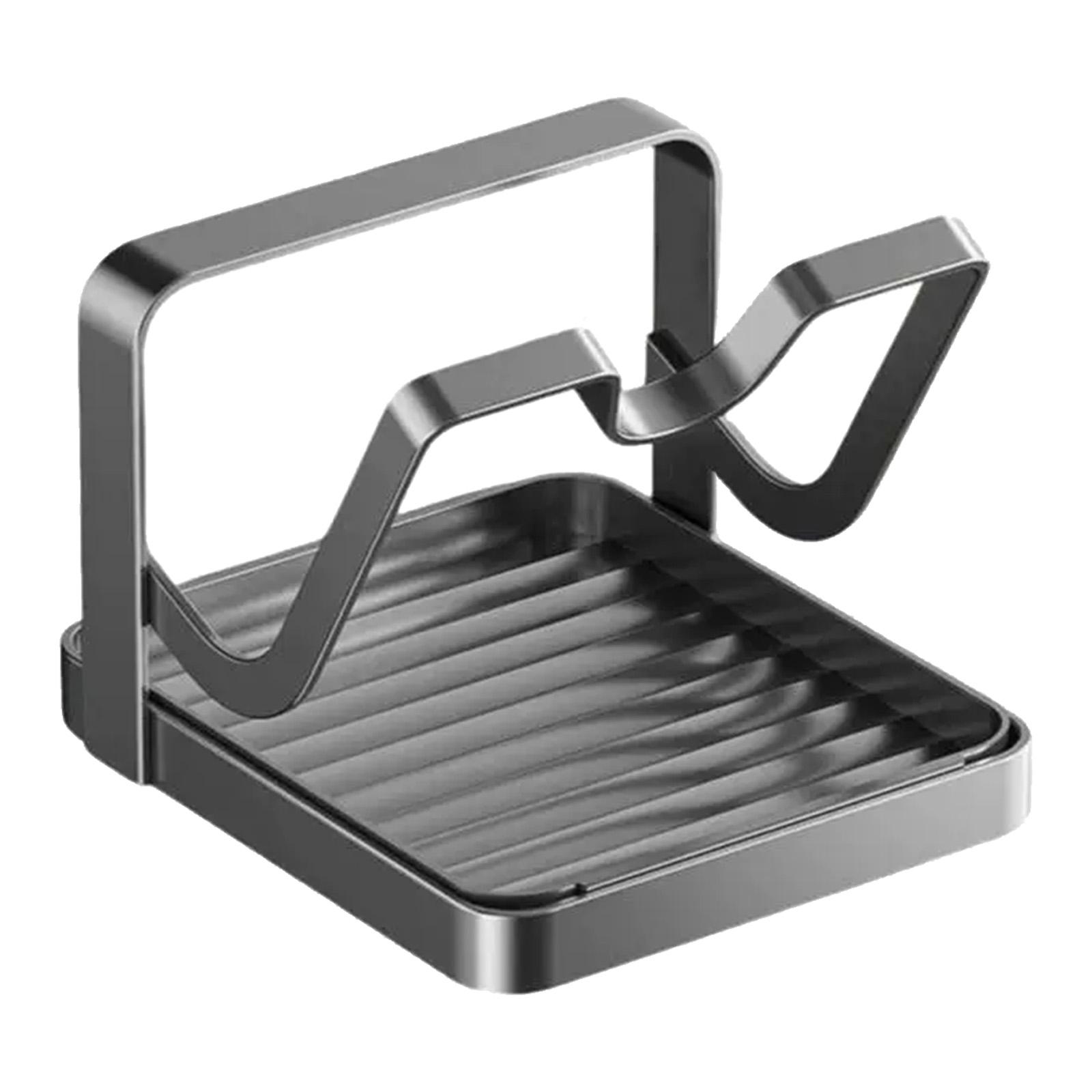 Metal Pot Lid Holder with Drip Tray and Spoon Rest Kitchen Pot Lid Storage Rack Multifunctional for Cabinet Stove Top
