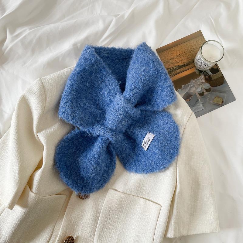 

Winter knitted wool cross scarf women s new high-end solid color slack with ear scarf 82*15cm