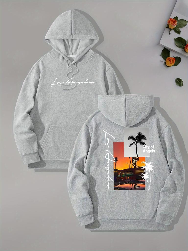 Los Angeles Beach Graphic Pullover Hoodie - Fashion Hoodies for Men with Kangaroo Pocke