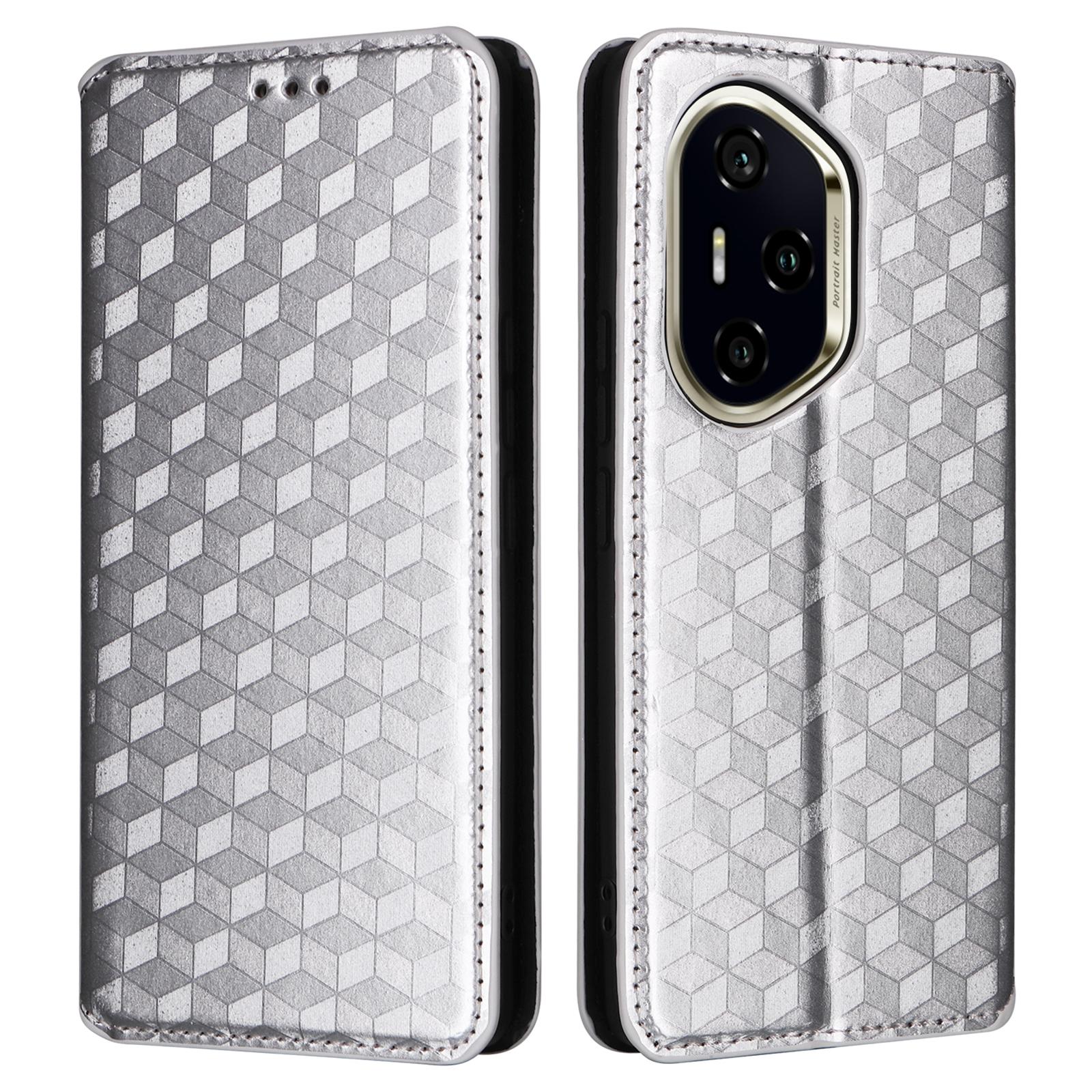 

Для Honor 300 Pro/300 Ultra Чехол-кошелек Кожаный чехол для телефона с ромбовидным тиснением Silver