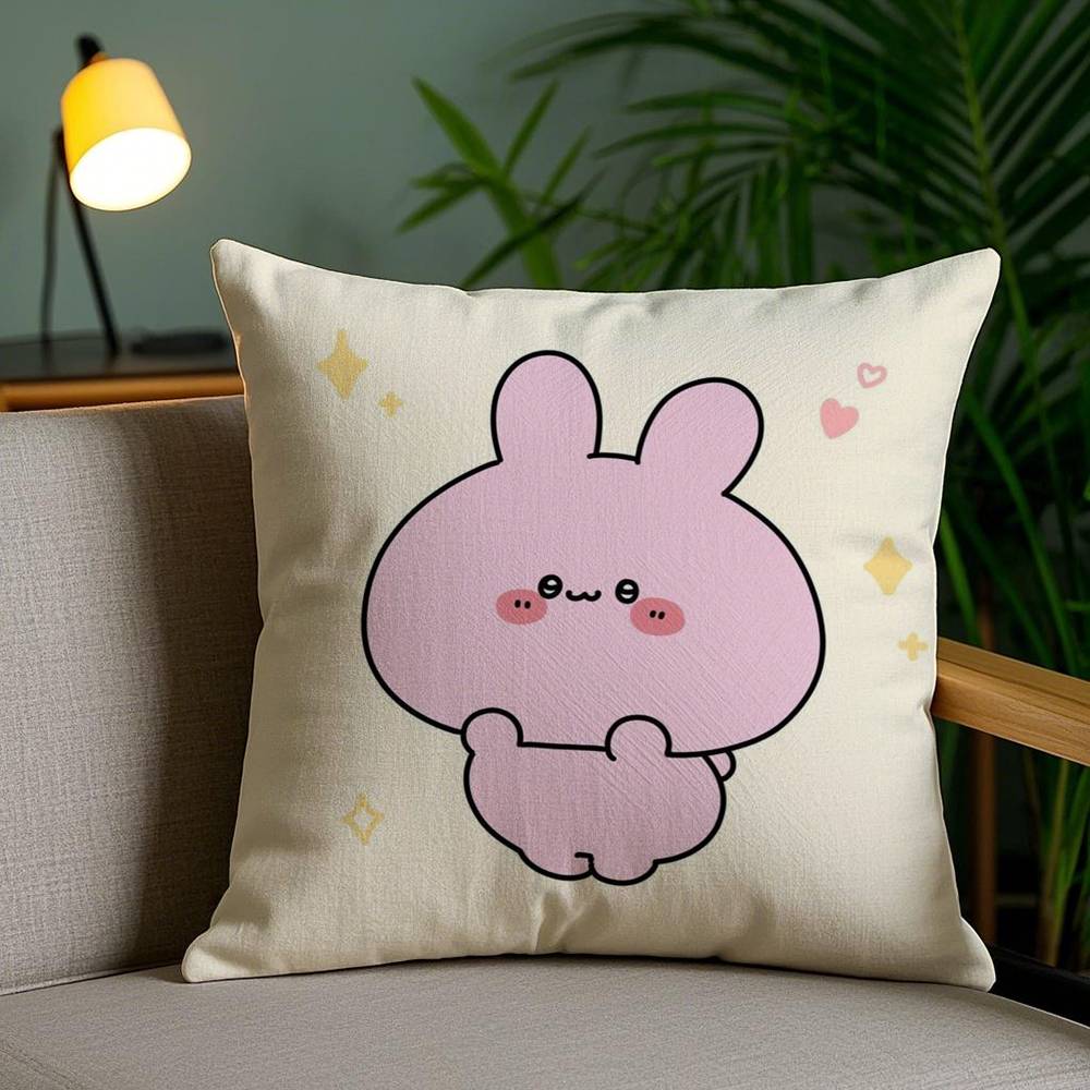 A-Asamimichan Cute Bunny Pillow Case Home Dorm Chair Back Short Plush Double-sided Printing Office Nap Time Cushion Cover