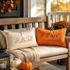 Bow Decor Pillow Cover Hello Fall Embroidered Autumn Cushion Case  Thanksgiving Decor