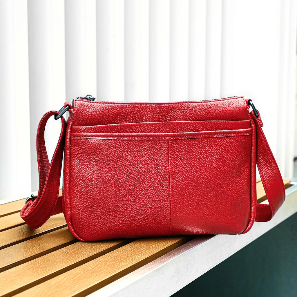 Geantă de damă din piele naturală la modă, de mare capacitate, cu mai multe straturi, geantă de umăr simplu, piele de vacă strat superior, geantă crossbody de mare capacitate