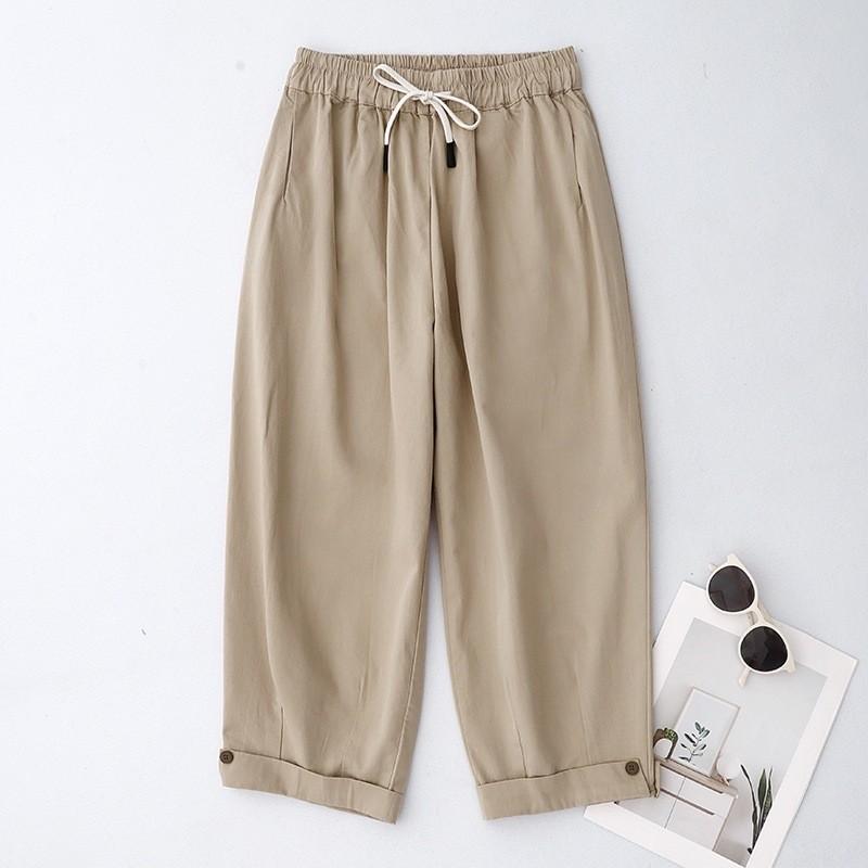 2025 summer new solid color cotton and linen Harlan pants women's casual versatile loose and thin Korean version nine-point casual pants