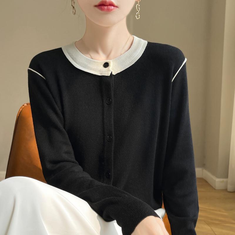 Damski kardigan z wełny czesankowej i jedwabiu morwowego, kaszmir Qinghe, 50% wełny, 50% jedwabiu morwowego, zimowy sweter dzianinowy, jesienny sweter kaszmirowy