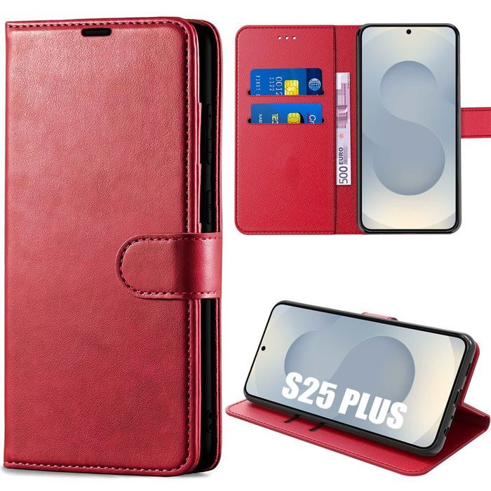 Coque de protection - BOOLING - Samsung Galaxy S25 Plus - Antichoc - Cuir Synthétique - Rouge