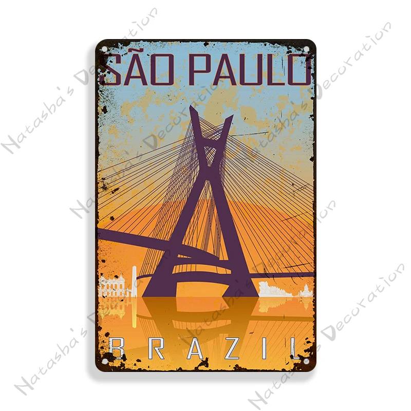 Brazil Vintage Poster Rio De Janeiro Metal Sign Landscape Decorative Sign Retro Metal Plaque Man Cave Pub Home Club Wall Decor