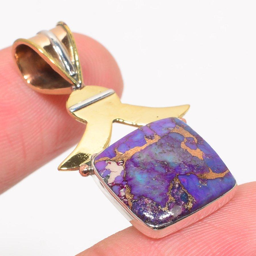 Natural Copper Purple Turquoise 925 Sterling Silver Two Tone Pendant 1.50'' j3d37