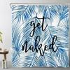 Funny Get Naked Shower Curtain with Blue Palm Leaf, Tropical Jungle Bathroom Decor Set, 71x71 Inch Fabric Curtain with 12 Hooks