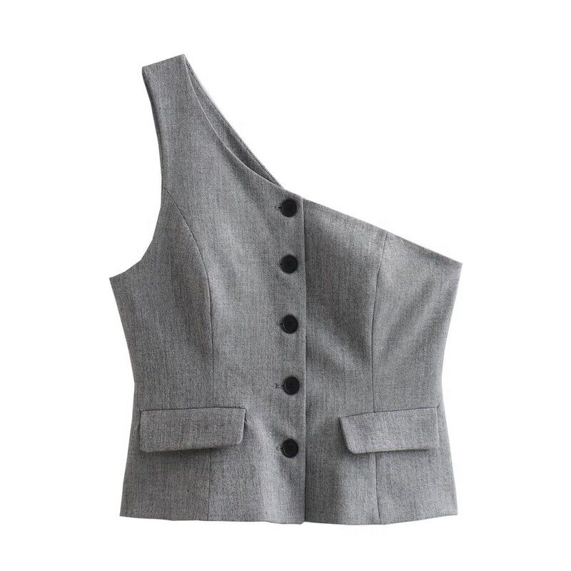 Spring 2024 New Leisure Suit Women's Asymmetric Vest 1608330 Pleated Design Skinny Pant 1608230