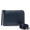 Mens Genuine Leather Woven Handheld Crossbody Bag Daily Commute Black Gray Navy Coffee Beige