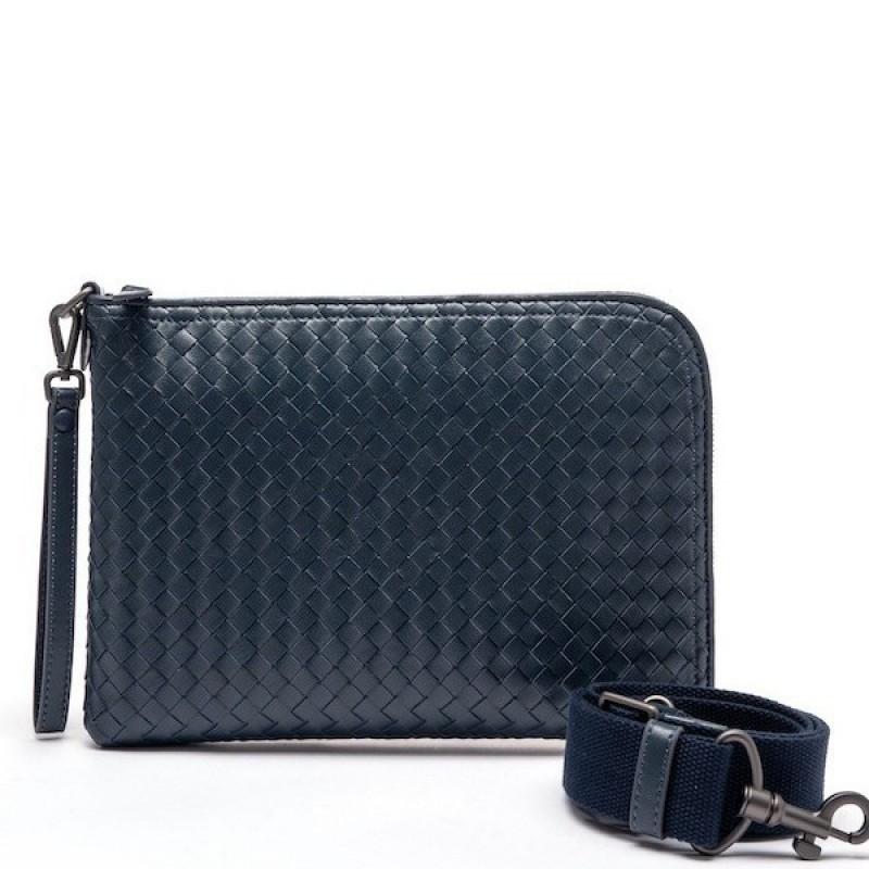Mens Genuine Leather Woven Handheld Crossbody Bag Daily Commute Black Gray Navy Coffee Beige