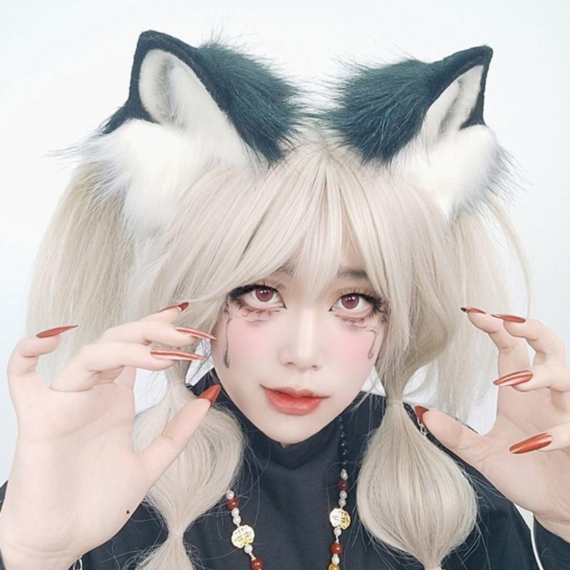 Handgefertigtes Kunstfell Katzenohren Stirnband Animie Kopfschmuck für Damen und Teenager Cosplay Kostüm Party Verkleidungs Accessoires