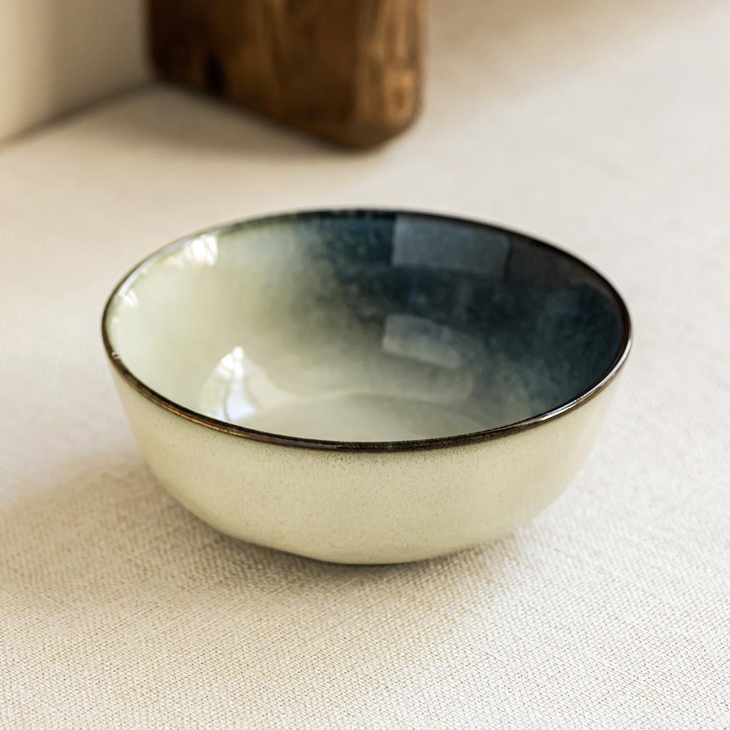 Special Kiln Change Blue Ceramic Bowl Retro Salad Bowl Home Restaurant Tableware Bowl Vegetable Bowl Round Noodle Bowl Soup Bowl
