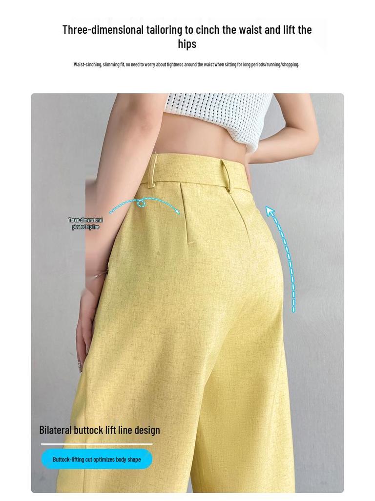 2026 Summer High Waist Ice Silk Cotton Linen Wide Leg Pants