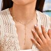 Stainless Steel Butterfly Heart Y-Shaped Necklace for Women, Gold Plated Zircon Beaded Long Chain Necklace, Trendy Party Jewelry