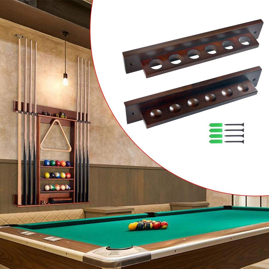 6 Pool Cue Wall Rack Wood Portable For Community Center Game Room Clubhouse