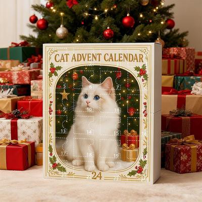 Niedlicher Kätzchen Adventskalender 2D Acryl Weihnachtsdekoration Weihnachts-Countdown-Kalender Geschenk für Katzenliebhaber 24 Tage