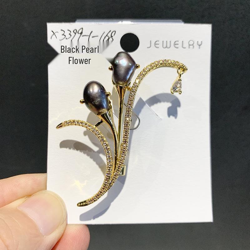 Yun Jewelry Black Freshwater Pearl Flower Brooch: Original Design Luxury Gift