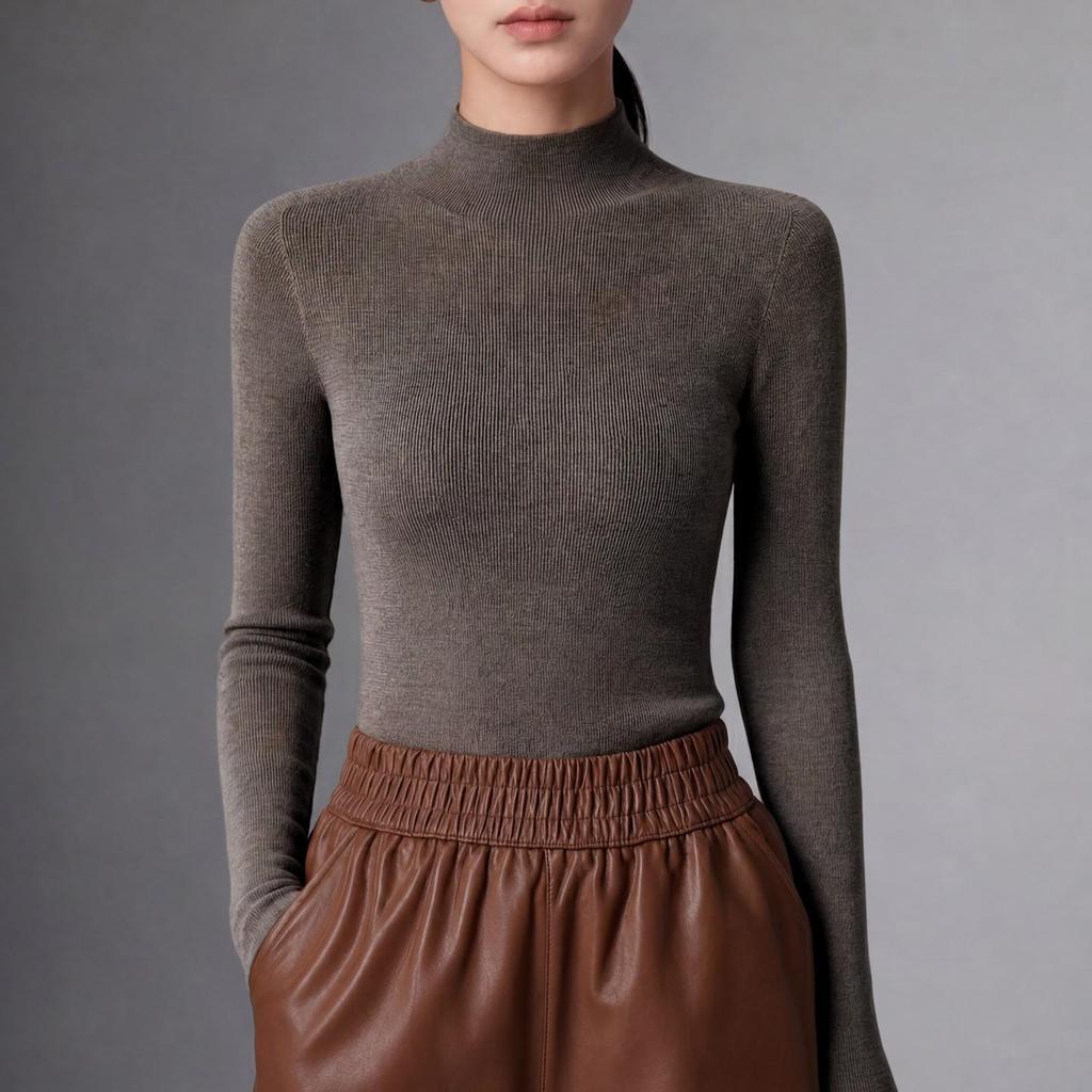 Machine Washable Slim-Fit Merino Wool Sweater with Half-High Neck.