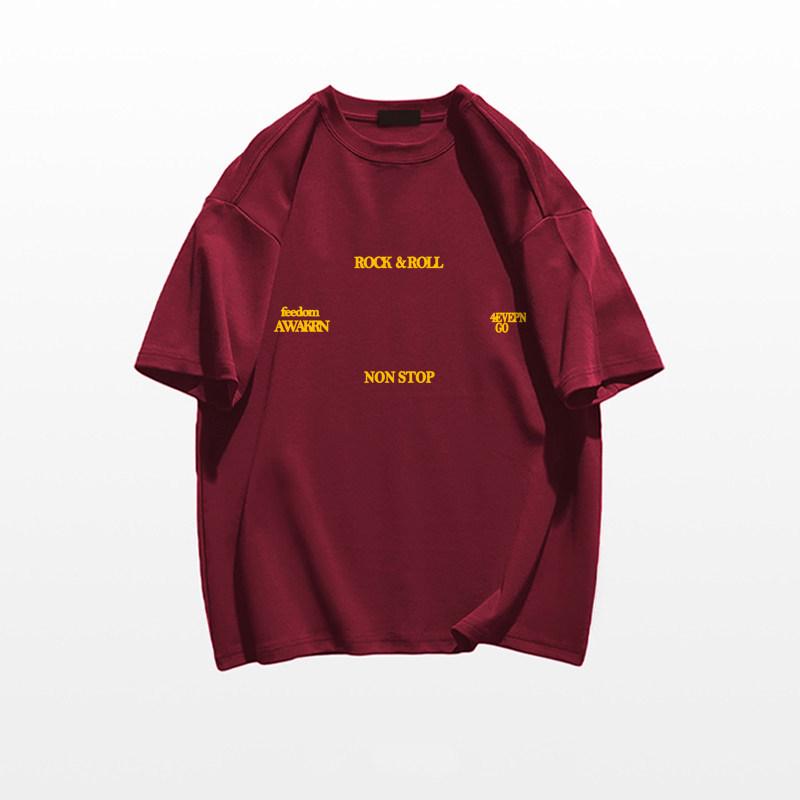 

Унисекс, Американский ретро, Модная футболка с буквой, Чистый хлопок, Большой размер, Свободный крой, Гонконгский стиль L (101-115 jin) вино красного