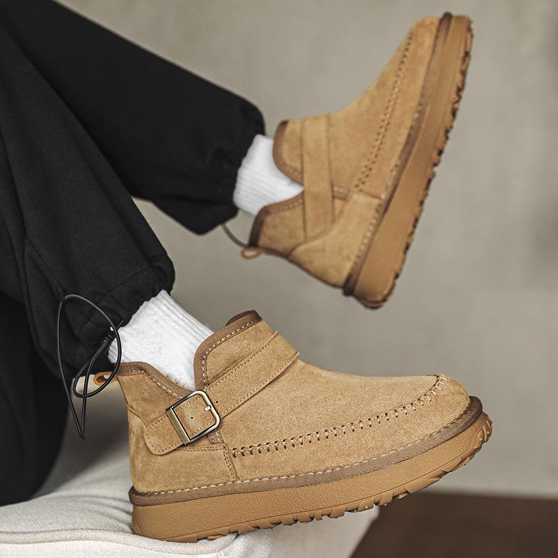 Winter New Buckle Snow Boots Piled and Thickened Warm Trendy Cotton Shoes Thick-soled Cold-resistant Bread Shoes