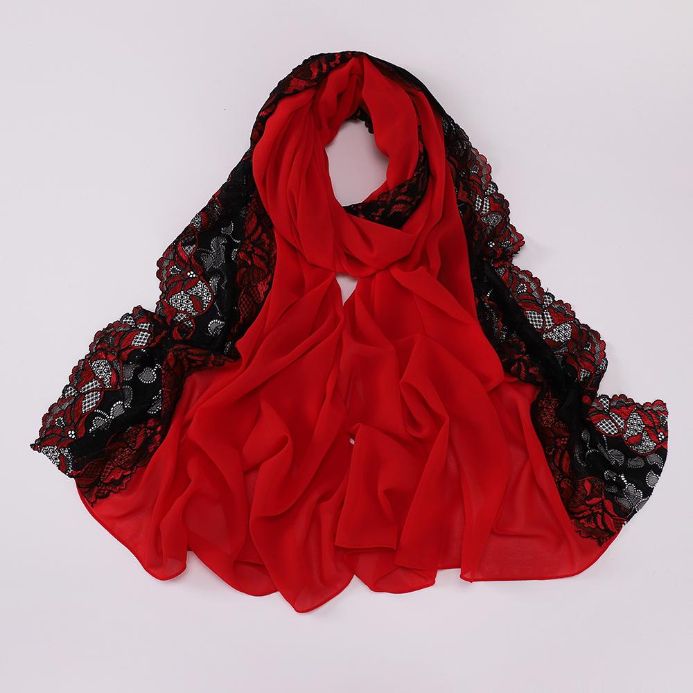 Muslim Embroidered Lace Hijab Heavy Chiffon Scarf Plain Shawl Soft Turban Head Wraps Headband Foulard Tudung Bawal