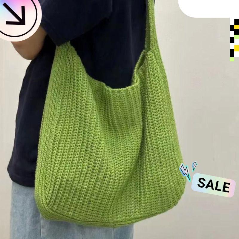 Knitted Shoulder Tote Bag for Women - Woven Commuter Casual Shopping Bag with Large Capacity