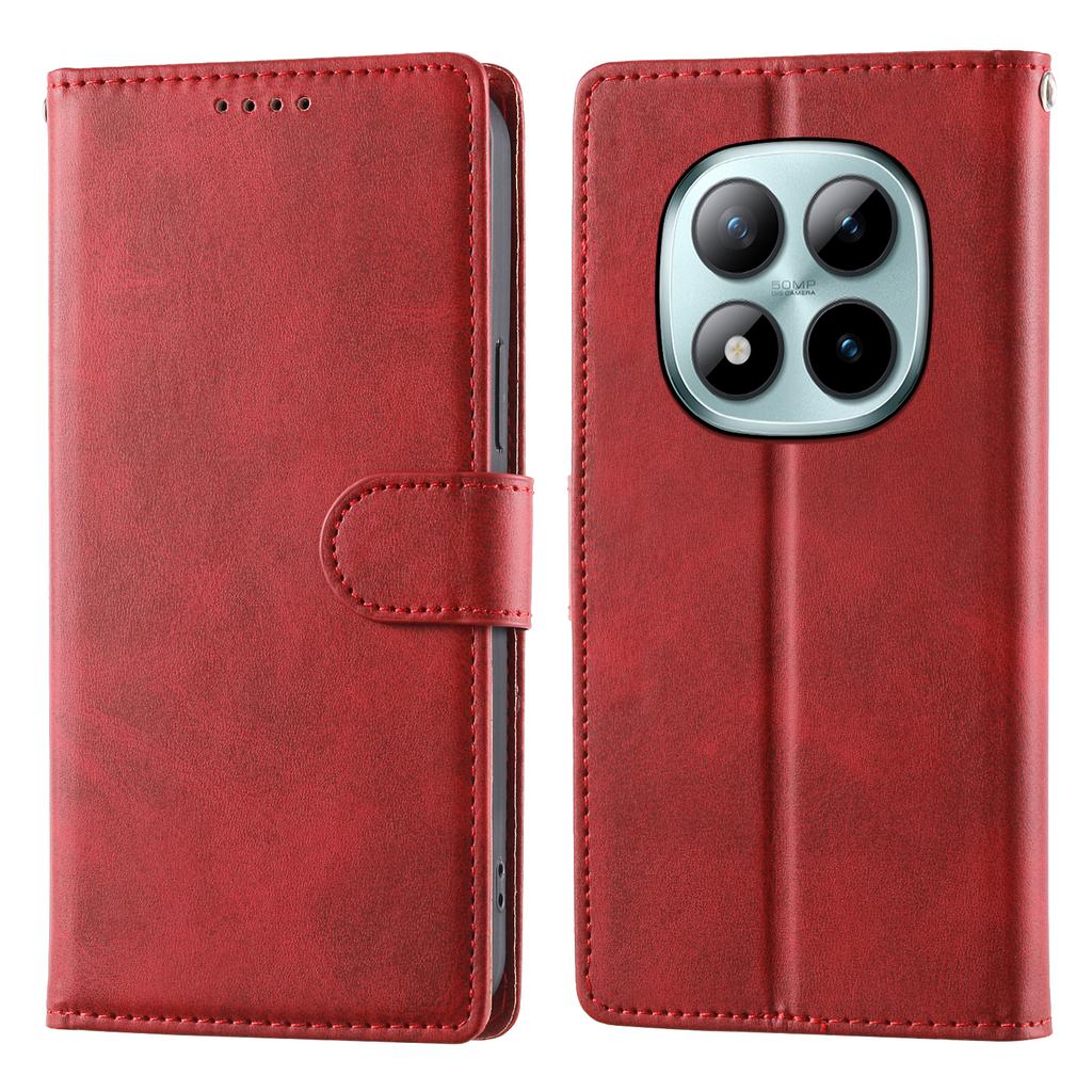 For Xiaomi Poco M8 Pro 5G/Redmi Note 15 Pro+ 5G (Global) Case Stand Wallet Calf Texture PU Leather Flip Phone Cover with Wrist Strap