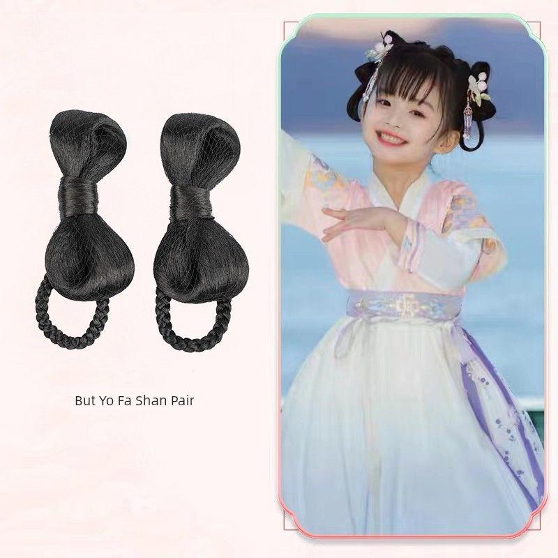 Ancient Costume Wig Kids Cute Bows Hair Bag Ancient Style Han Chinese Clothing Cute Bun Combination Style Girls Performance Bun