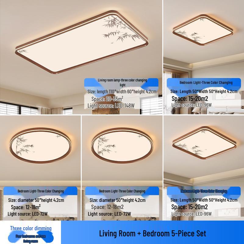 Walnut Chinese Song Style Ceiling Light for Living Room & Bedroom
