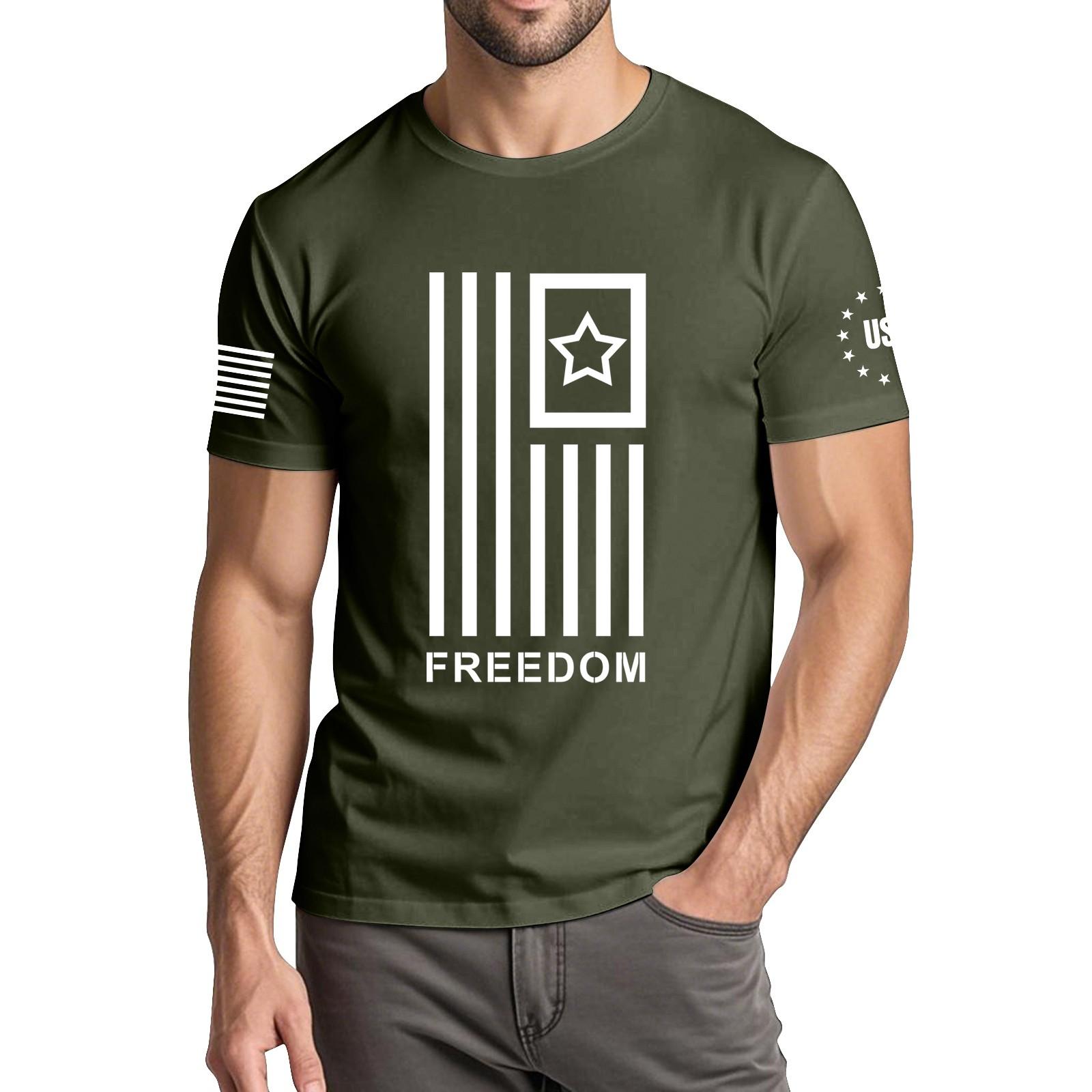 

Чоловіча модна повсякденна футболка з круглим вирізом та коротким рукавом з принтом до Дня Незалежності XL