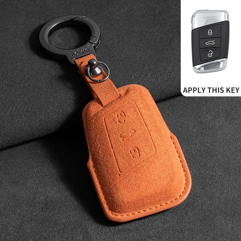 Suede Car Key Case Cover Fob Keychain for VW Volkswagen Golf 7 MK7 Tiguan MK2 for Ateca Leon FR Ibiza Skoda Octavia Kodiaq