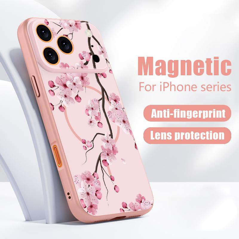 Peach Blossom Branch Pattern Case For iPhone 17 Pro Max Magnetic For Magsafe Hybrid Slim Matte Cover For iPhone 16 15 14 13 Pro Max