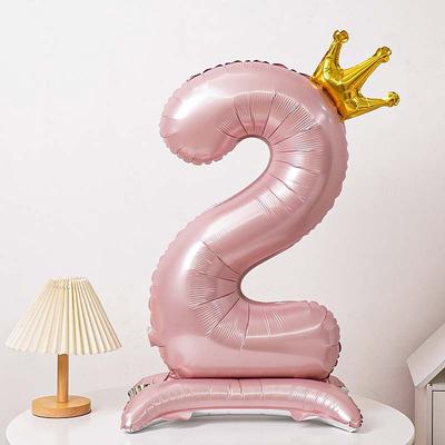 Large Number 2 Foil Balloon with Crown Shape Standing Design for Birthday Party Decoration or Event Display Indoor Outdoor Use