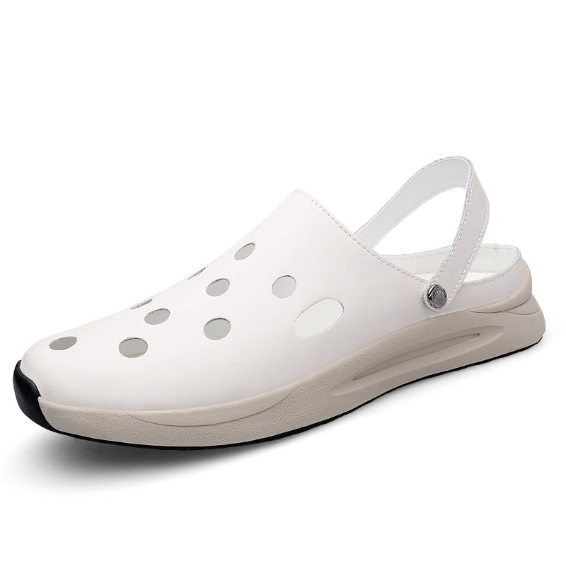 

Мужская пляжная обувь, водонепроницаемая, нескользящая, мужская обувь для рыбалки и кемпинга, выдолбленная массажная подошва, сандалии, тапочки, бесплатная доставка 46 белый