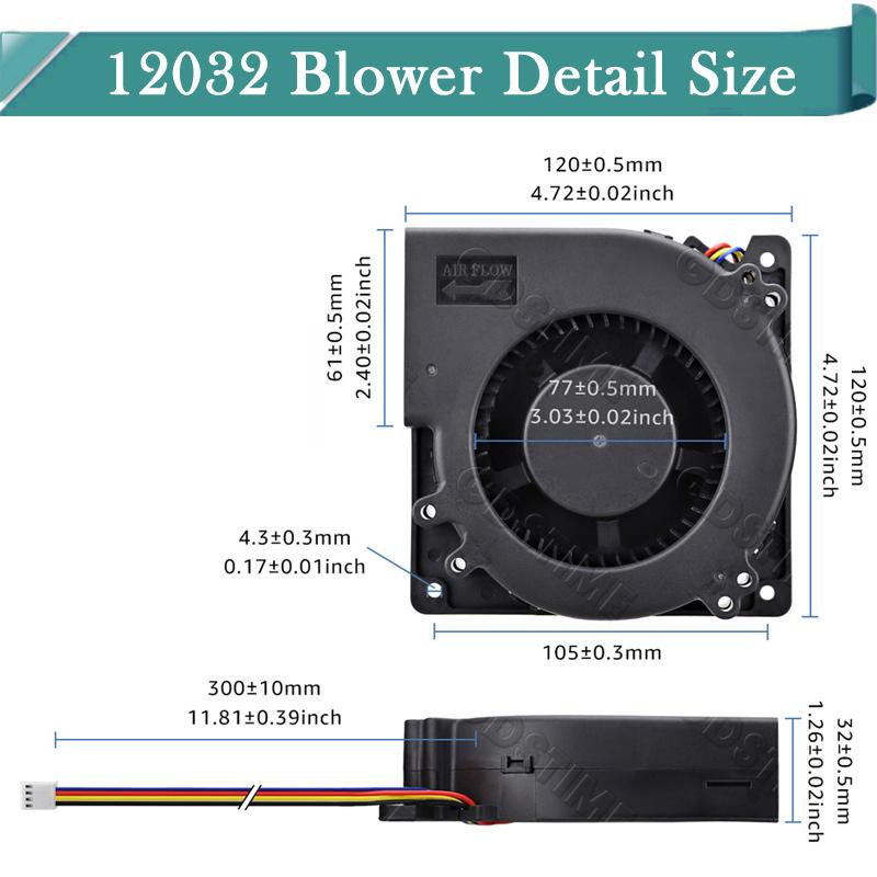 Gdstime 120MM Fan 24V 12V 5V 120MM*32MM Specialized Turbo Fan 12032 Large Air Radial Fan for BBQ Grill,Industrial Portable Fan