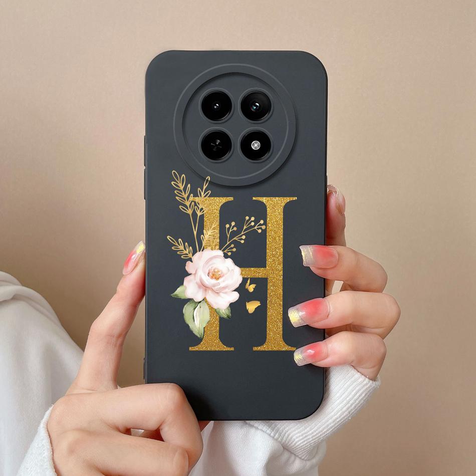 Cases For OPPO Realme12 12x 5G Elegant Rose Letter Soft Liquid Silicone Lens Protective Back Covers For Realme 12 X Bumper Funda