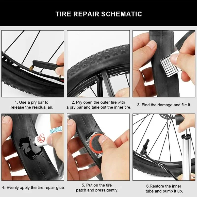 Portable Bicycle Flat Tire Repair Kit - Inner Tube Patching Tools, Tyre Levers & Rubber Repair Pads with Cold Patch Sealant
