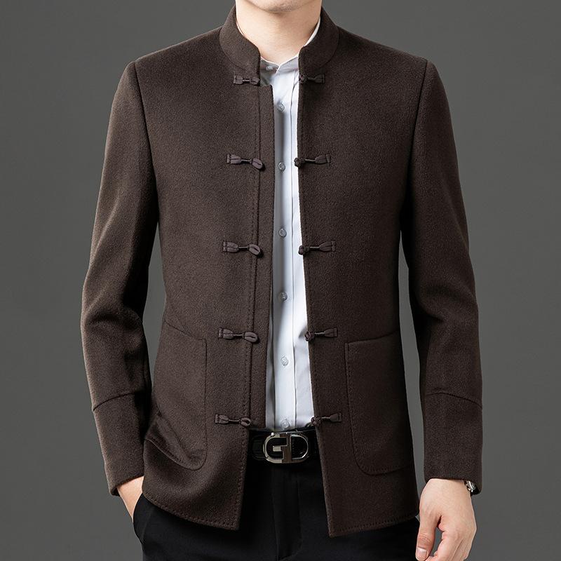 New High-end Men's Tops for Spring and Autumn, Business Casual Men's Clothing, Middle-aged Dad's Coat Stand-up Collar Tang Suit Men