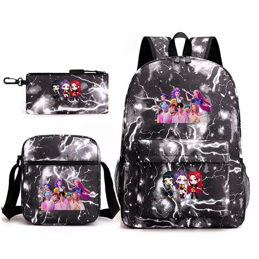 Demon Hunter Girl Group Backpack Kpop Backpack Digital Color Printing Boys And Girls School Bag Shoulder Bag Three-Piece Set