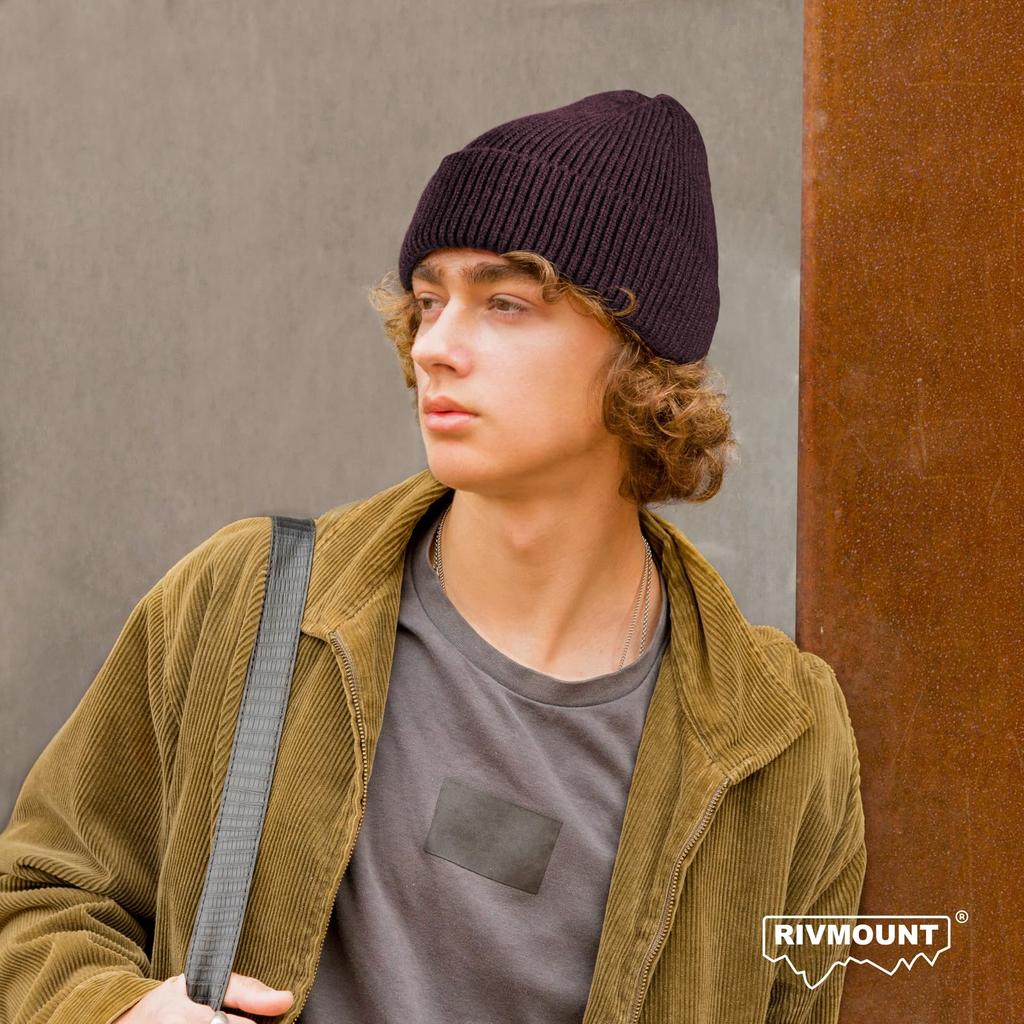 rivmount Knit Beanie Watch Striped Cold Solid and Hat, Cap, Knit, Stylish, Pompom, Protection, Windproof, Breathable, Stretchy, Soft, Color, Spring,