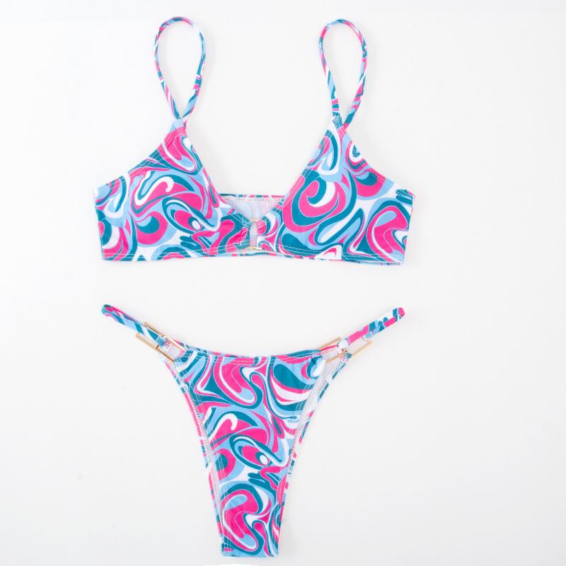 Neuer, geteilter Damen-Badeanzug aus kleinem Rippstrick in Unifarben, Sommer-Sexy-Bikini für Damen