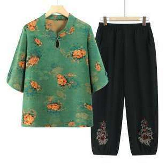 Grandma s Stylish Chinese Short-Sleeve Summer Shirt for Middle-Aged and Elderly Women 5XL зелёный