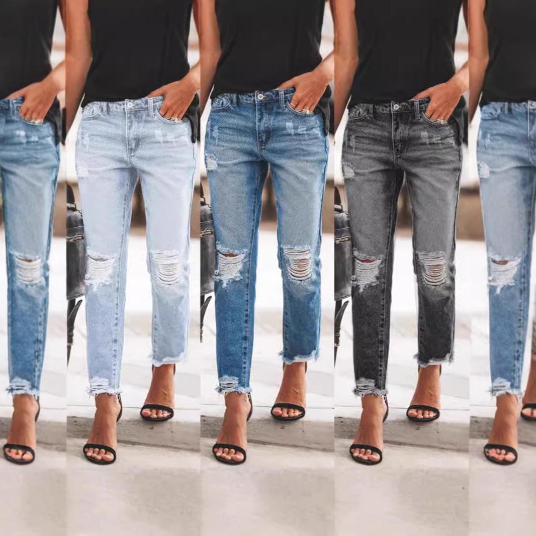 

TUME Women s Elastic Retro Fashion Denim Trousers Large