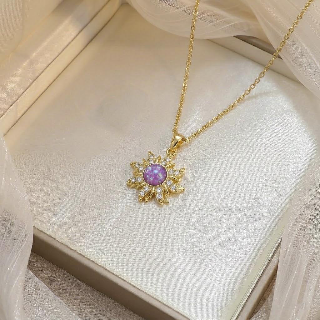European & American Style Zirconium Petal Rotating Clavicle Necklace for Women
