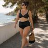 Flattering Plus Size Bikini 2Pcs/Set Set, Cross-Chest V-Neck Bra with Built-In Support, Women Swimwear High-Waisted Twist Swim Bottoms, Retro