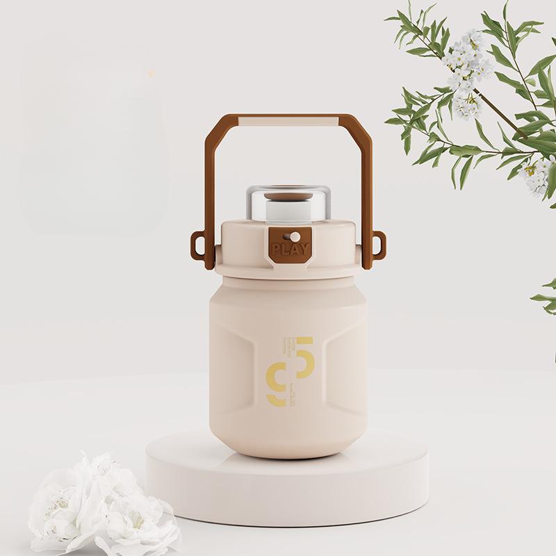 T Barrels Vacuum Cup Stainless Steel Portable Strap Cup with Straw Good-looking Student Children Kettle Big Belly Cup