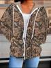 Leaf 3D Printed Hooded Cardigan Plus Size Autumn Winter Retro